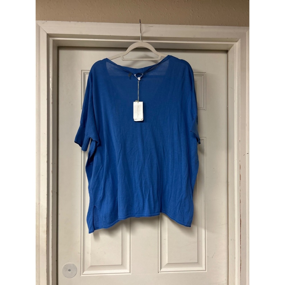 NWT Minnie Rose Cotton Pow Wow Blue V-neck Short Sleeve Oversize Top M/L READ